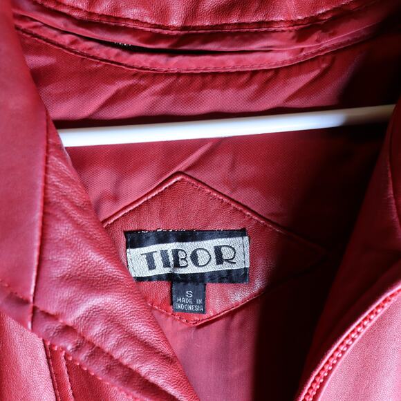 Vintage Tibor Red Leather Jacket Zip Front Size S - Picture 3 of 5